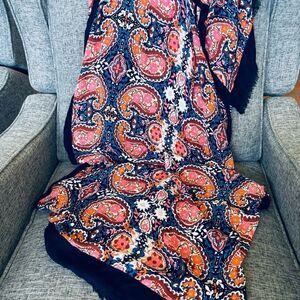 Paisley Coral & Navy Scarf Wrap Shawl Accessory